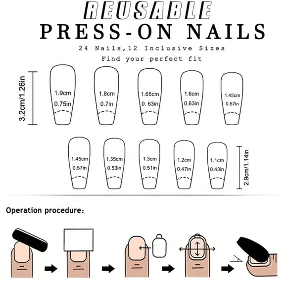 NWT Red & Embossed Black Gothic Press On Nail Art reusable medium 24 pc set - Picture 12 of 13